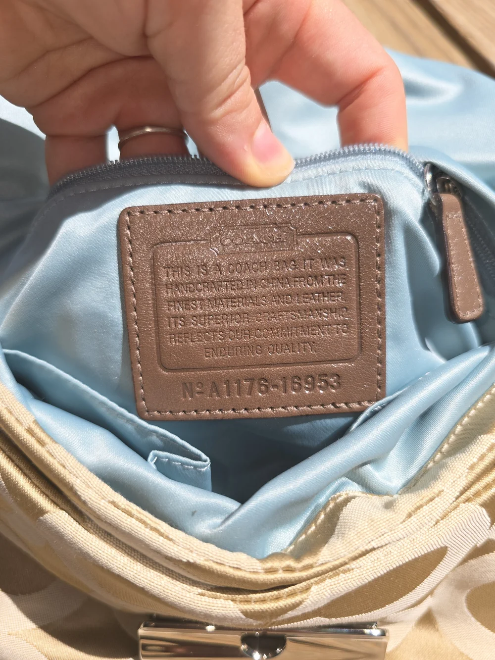 Coach Beige Signature C Logo Shoulder Bag